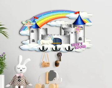 Holzschild Prinzessin Schloss, Regenbogen, Einhorn, Fee