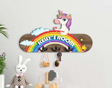 Holzschild Einhorn auf Regenbogen