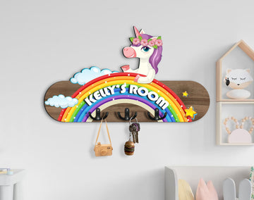 Holzschild Einhorn auf Regenbogen